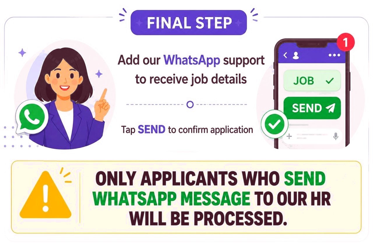 Three steps: fill up the form, send a WhatsApp message, receive the details